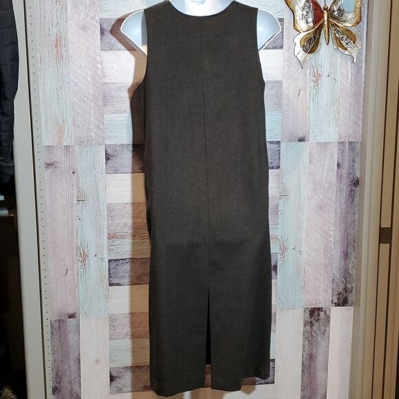Harve Benard 100% Wool Dark Gray Sleeveless Shift Dress Maxi POCKETS Sz 12 - Picture 5 of 7